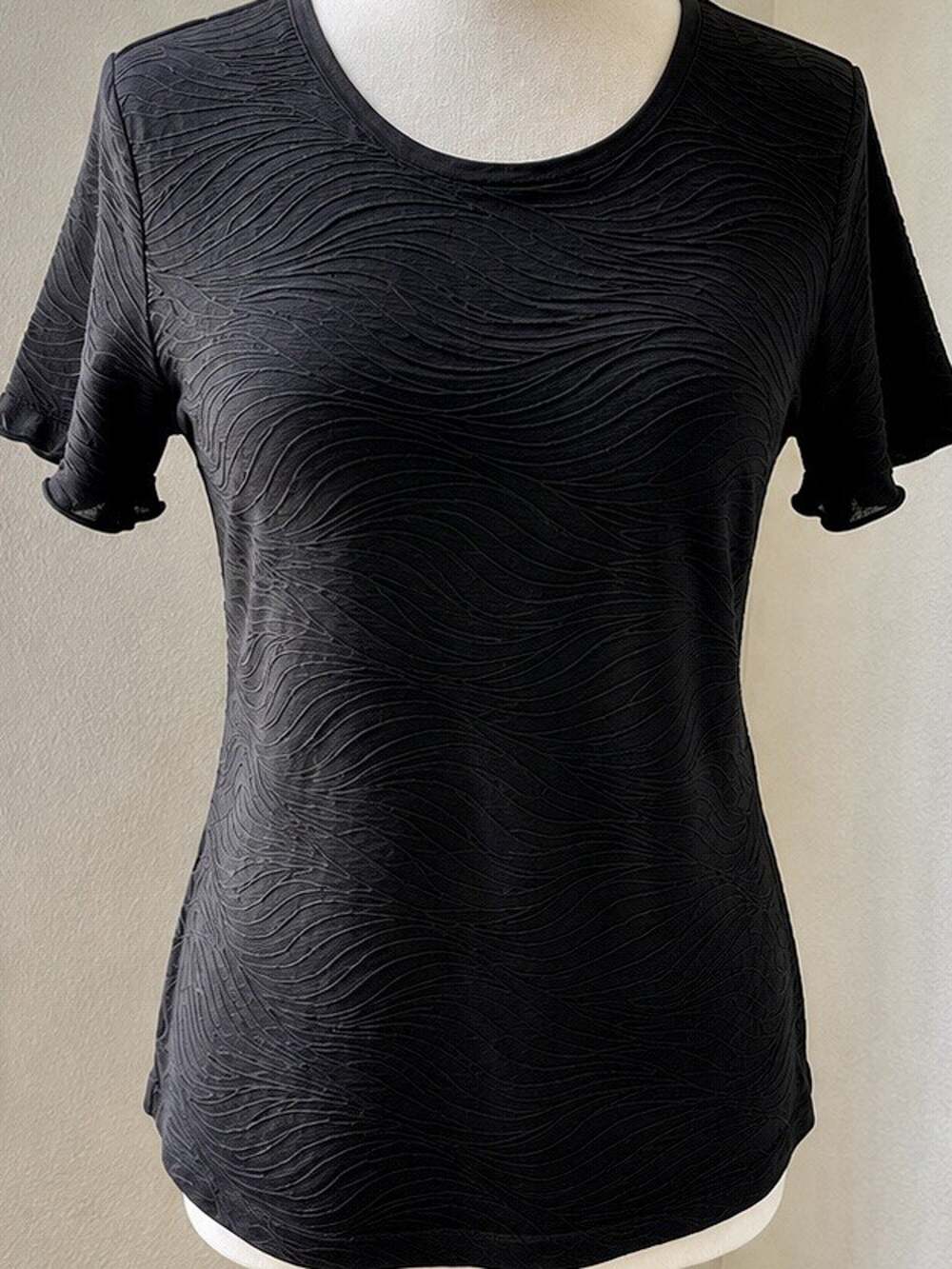 JM Collection Women’s Black Textured Wave Knit Top Short Sleeve XL